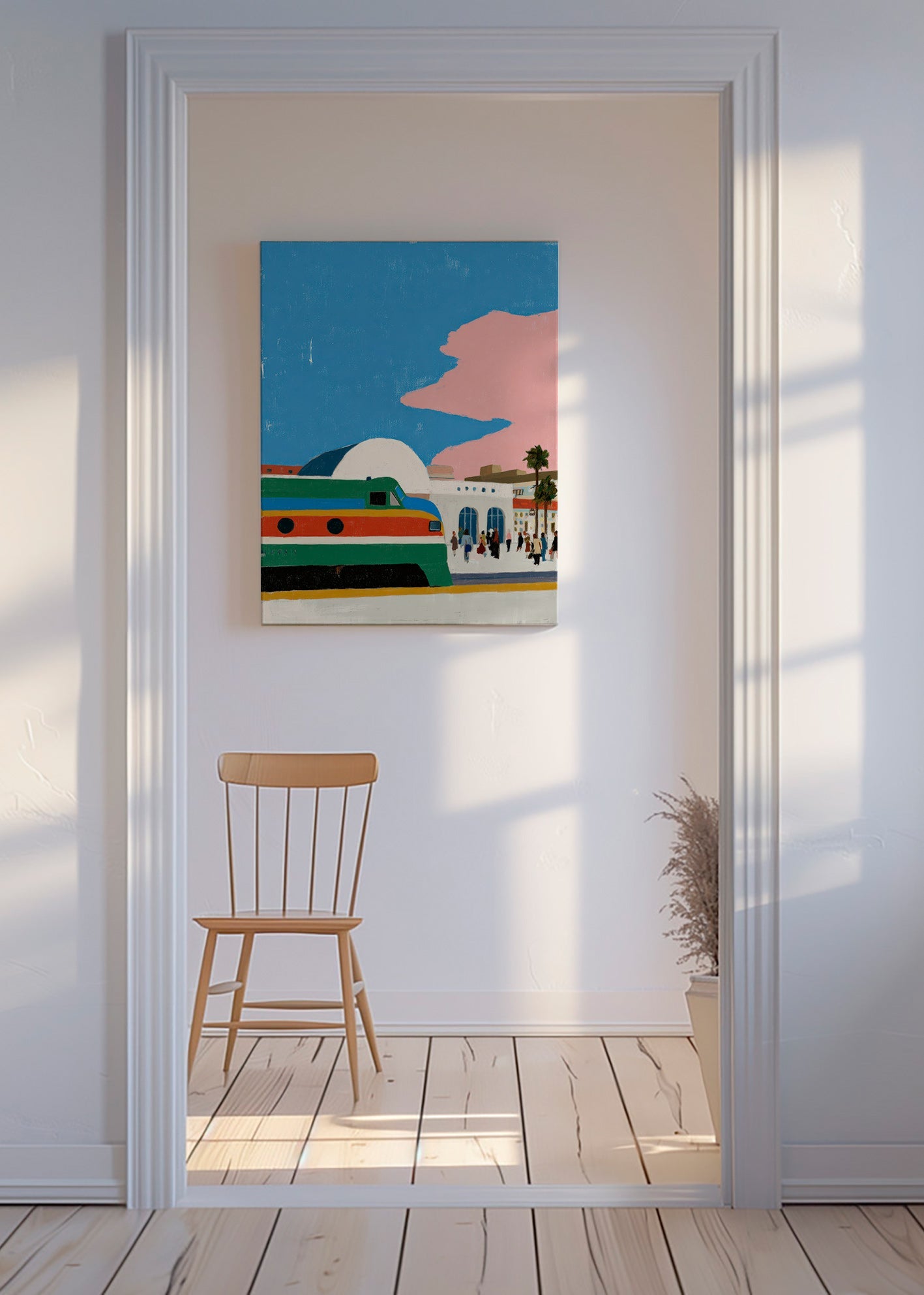 Cuadro de ciudades con tren y andén – Canvas