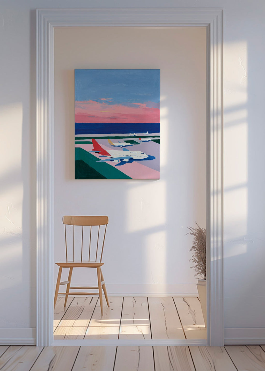 Cuadro de ciudades con aviones al atardecer – Canvas