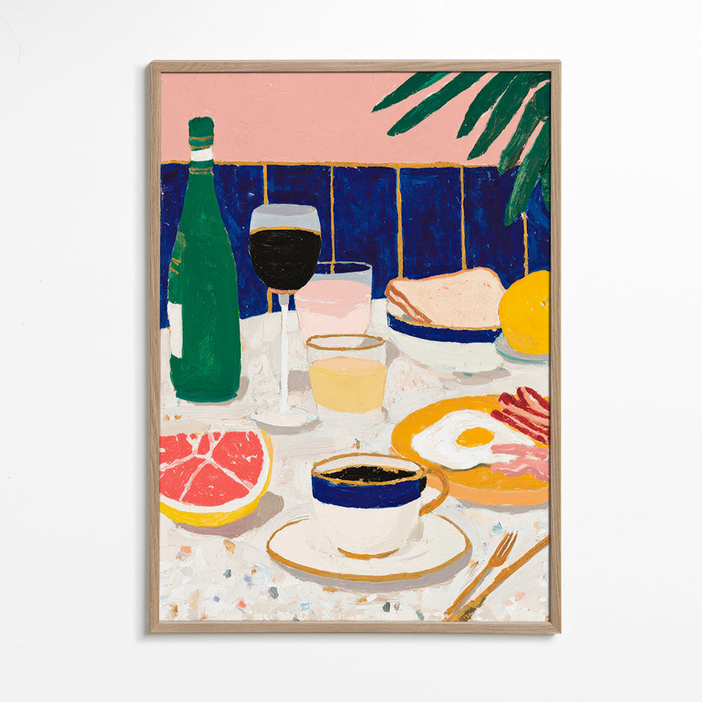 Cuadro de cocina: bodegón de desayuno con café y cítricos – Oak Frame