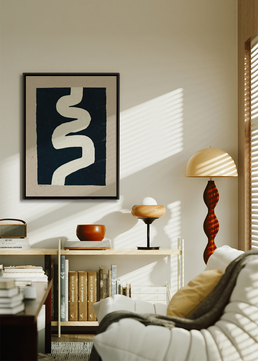 Cuadro minimalista curva blanca sobre fondo oscuro – Canvas2
