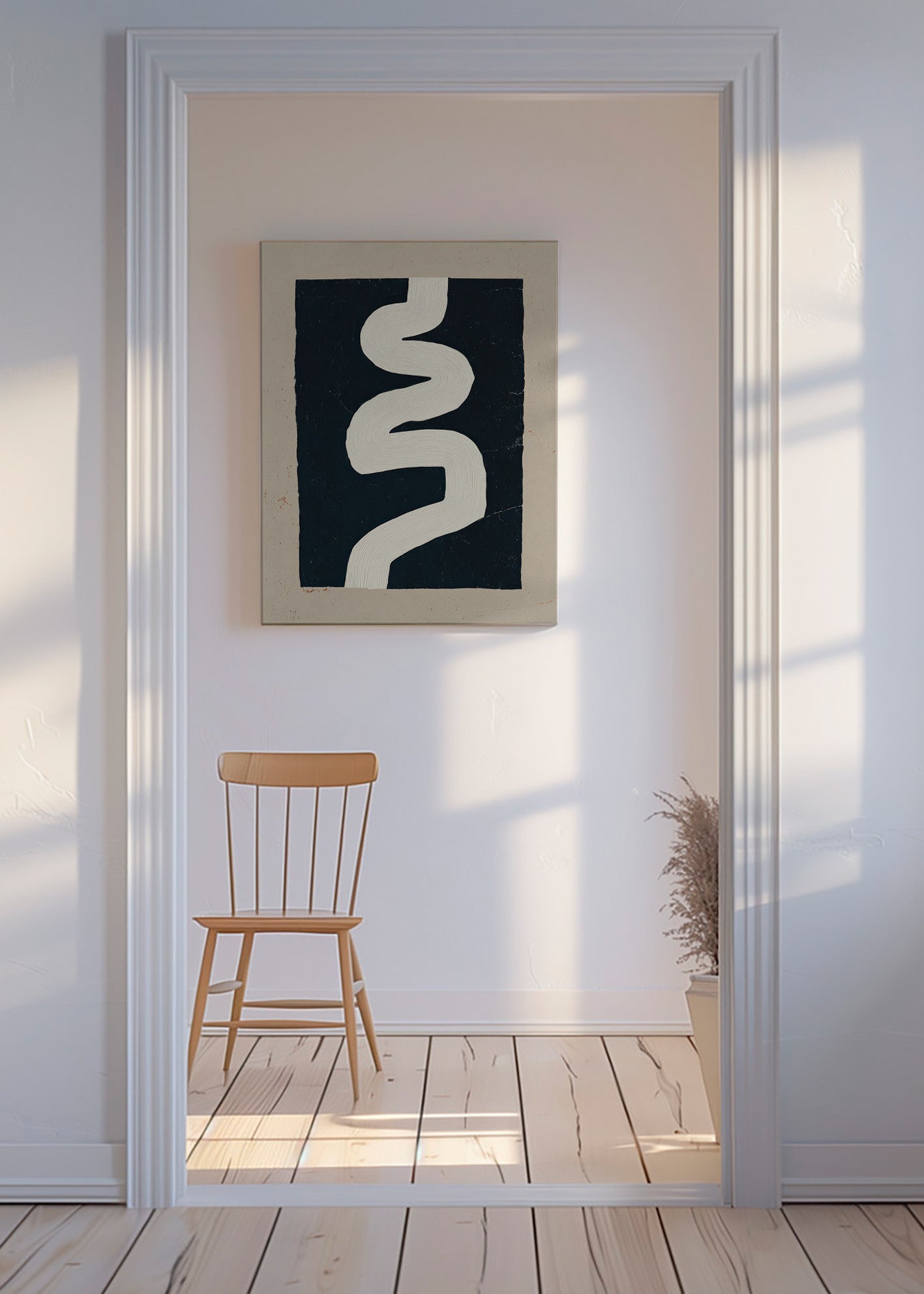 Cuadro minimalista curva blanca sobre fondo oscuro – Canvas