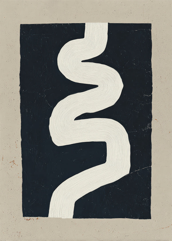 Cuadro minimalista curva blanca sobre fondo oscuro