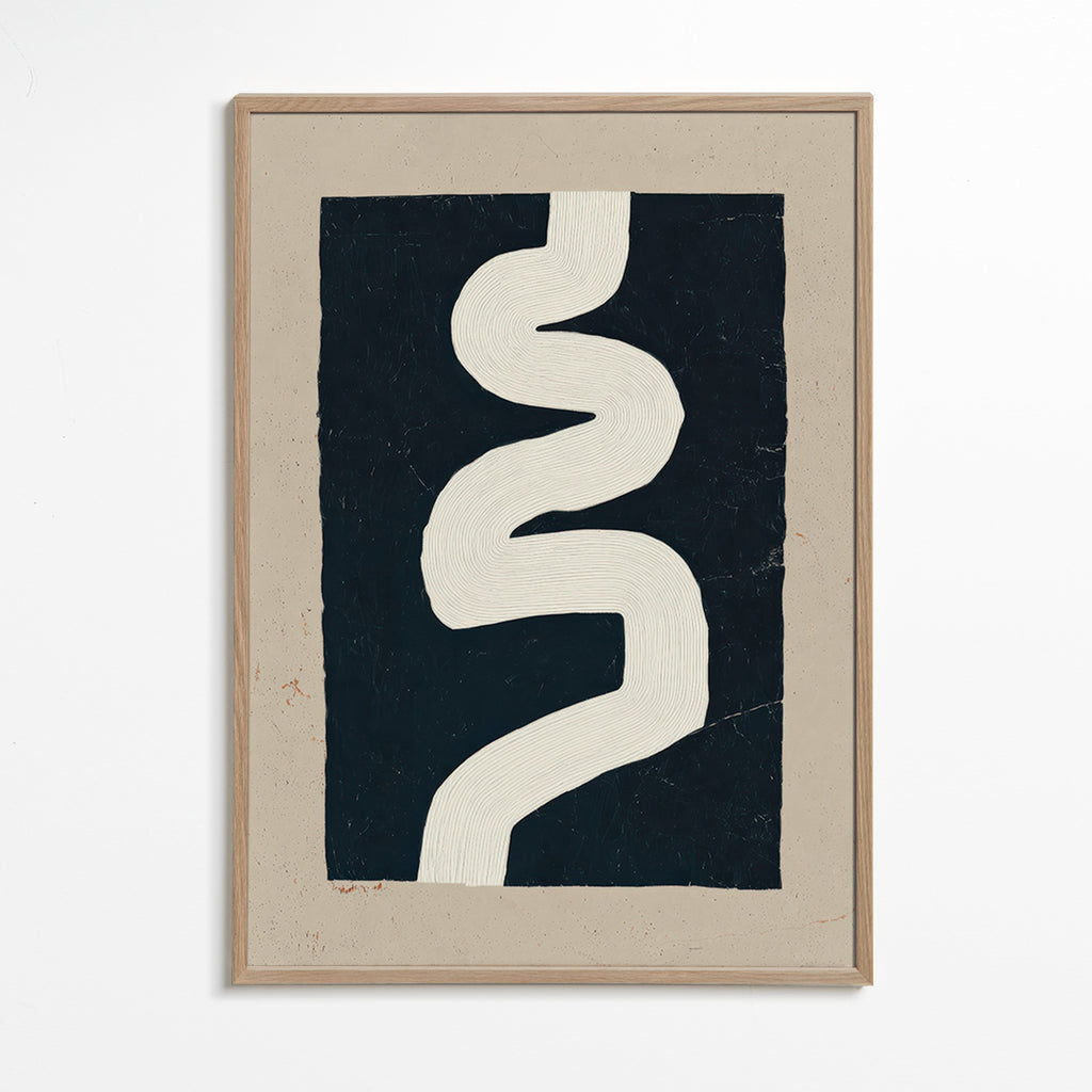 Cuadro minimalista curva blanca sobre fondo oscuro – Oak Frame