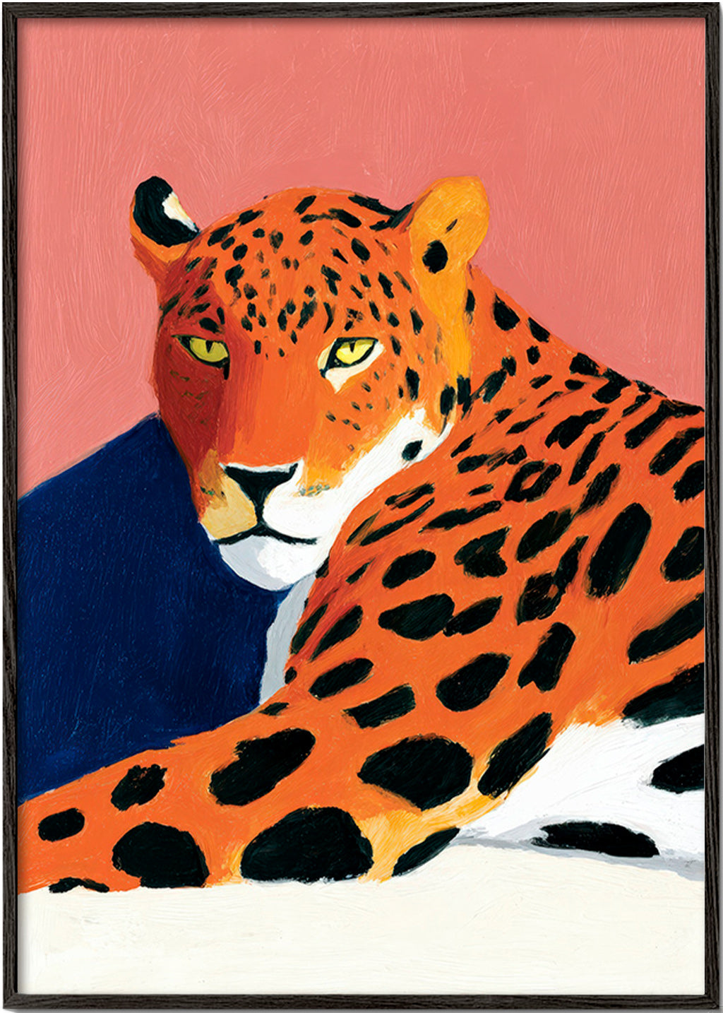 Cuadro leopardo acostado sobre fondo rosa – Black Frame