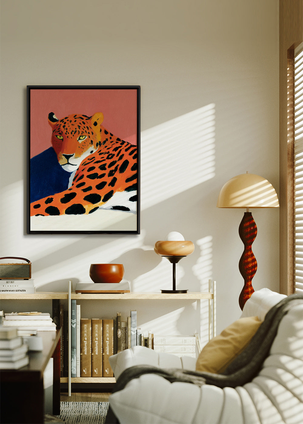 Cuadro leopardo acostado sobre fondo rosa – Canvas1
