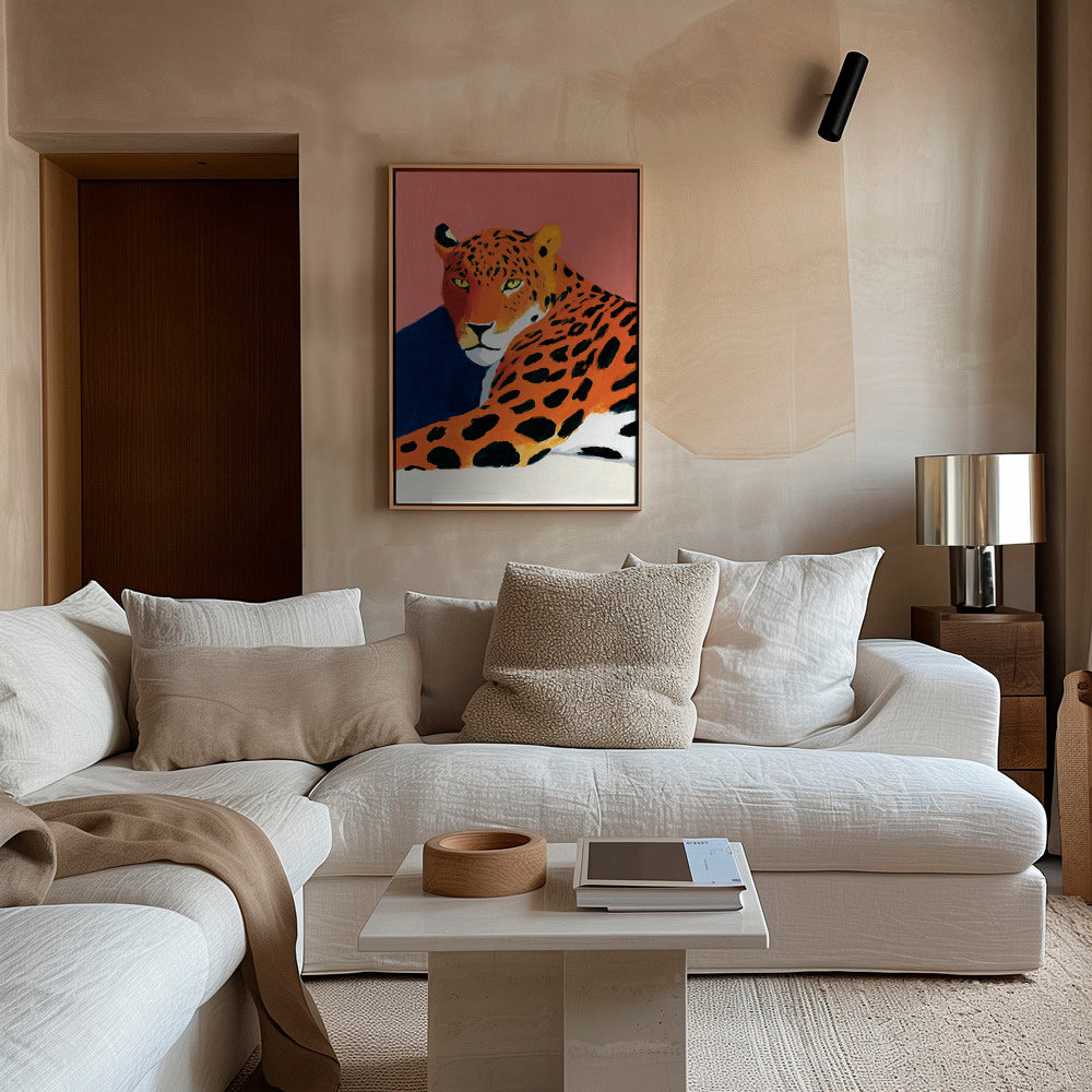 Cuadro leopardo acostado sobre fondo rosa – Canvas2
