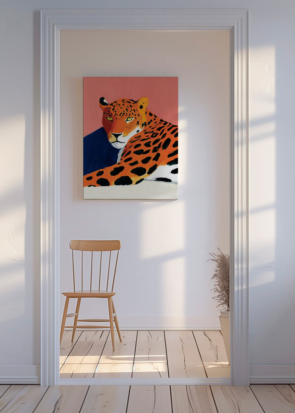 Cuadro leopardo acostado sobre fondo rosa – Canvas