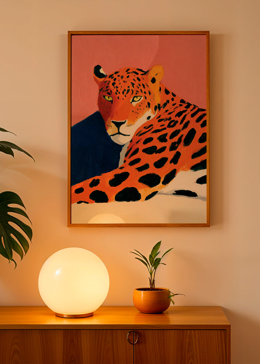 Cuadro leopardo acostado sobre fondo rosa – Product3