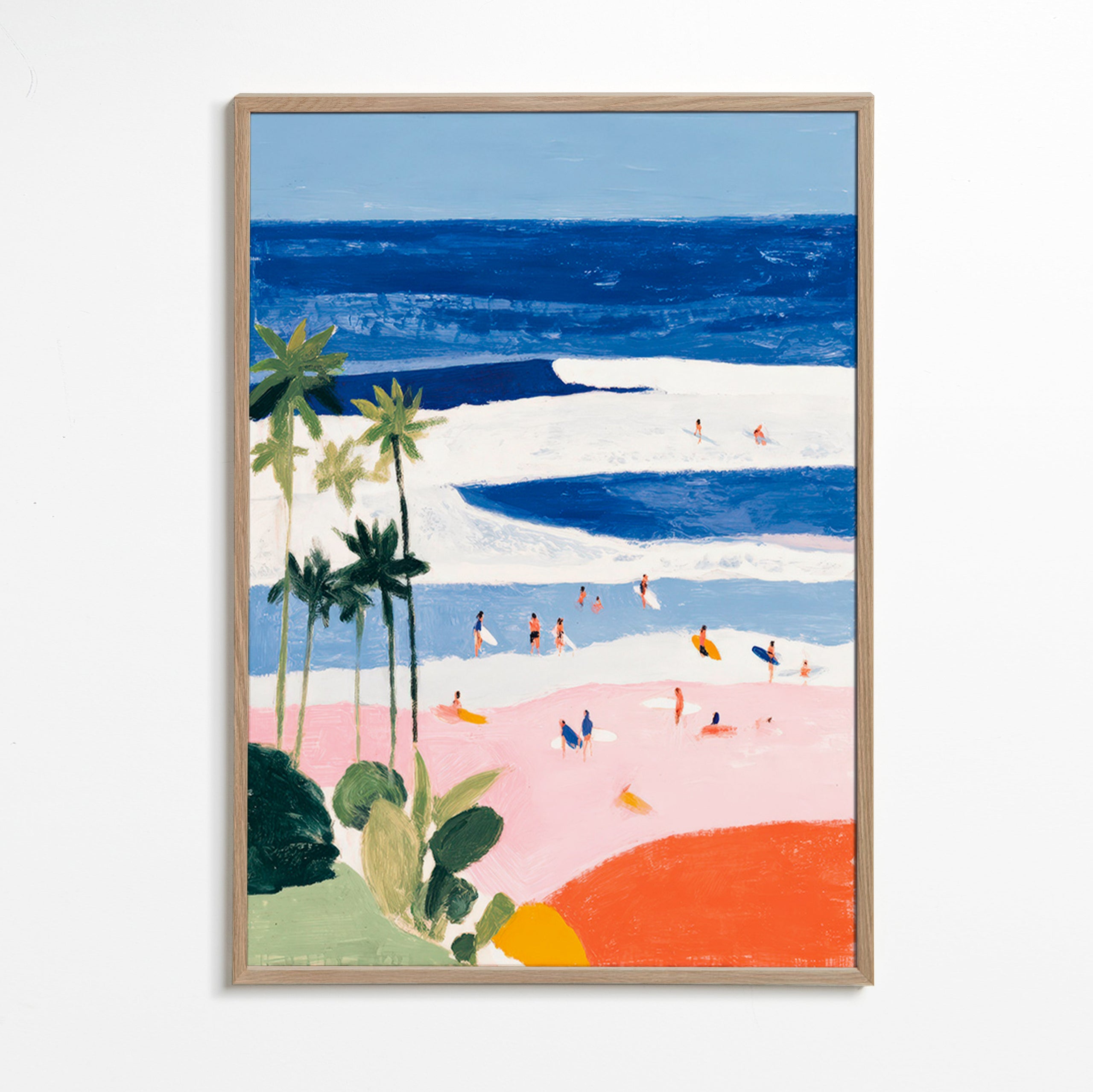 Cuadro de paisaje con surf y palmeras – Oak Frame