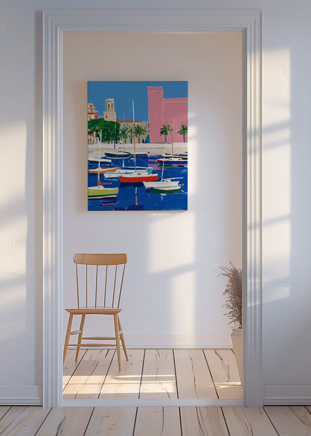 Cuadro de paisaje: puerto en tonos pastel – Canvas