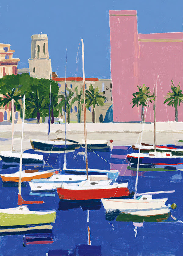 Cuadro de paisaje: puerto en tonos pastel