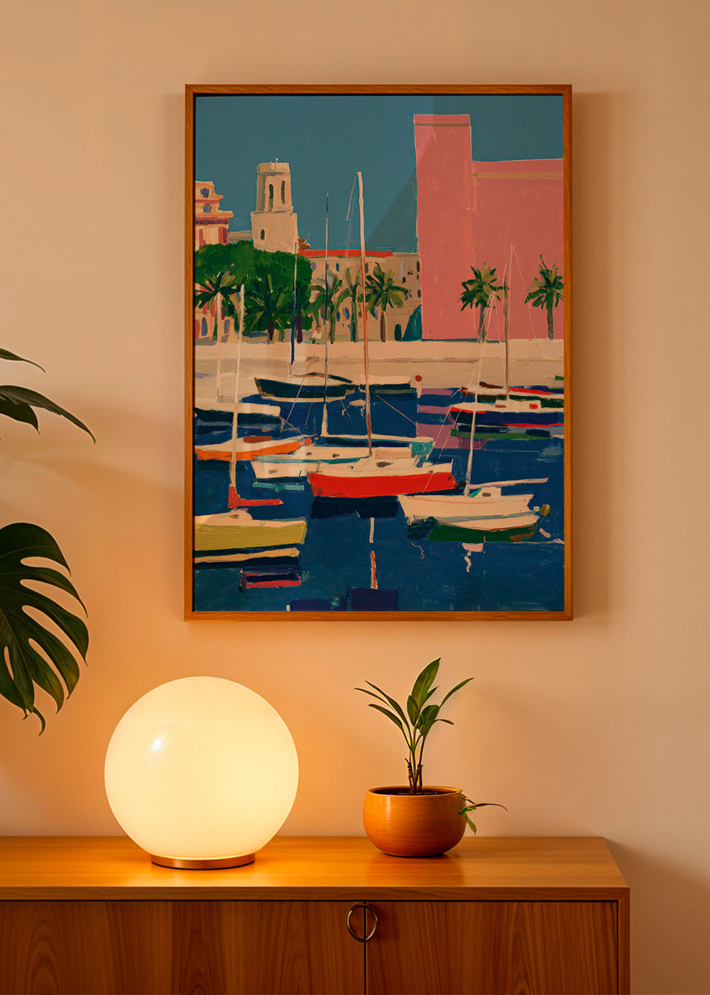 Cuadro de paisaje: puerto en tonos pastel – Product1