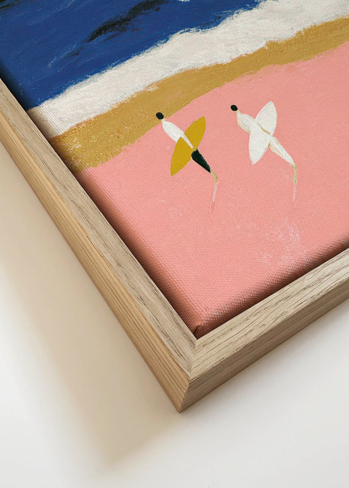Cuadro de paisaje con surfistas y arena rosa – Canvas detail