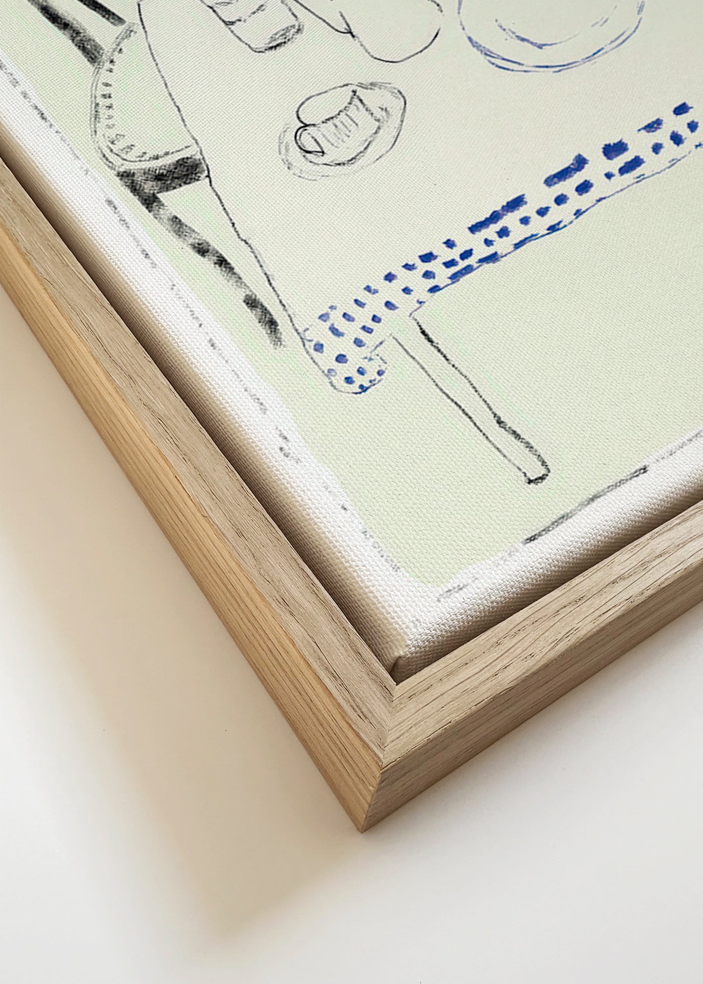 Cuadro de cocina con botella azul y vajilla minimal – Canvas detail