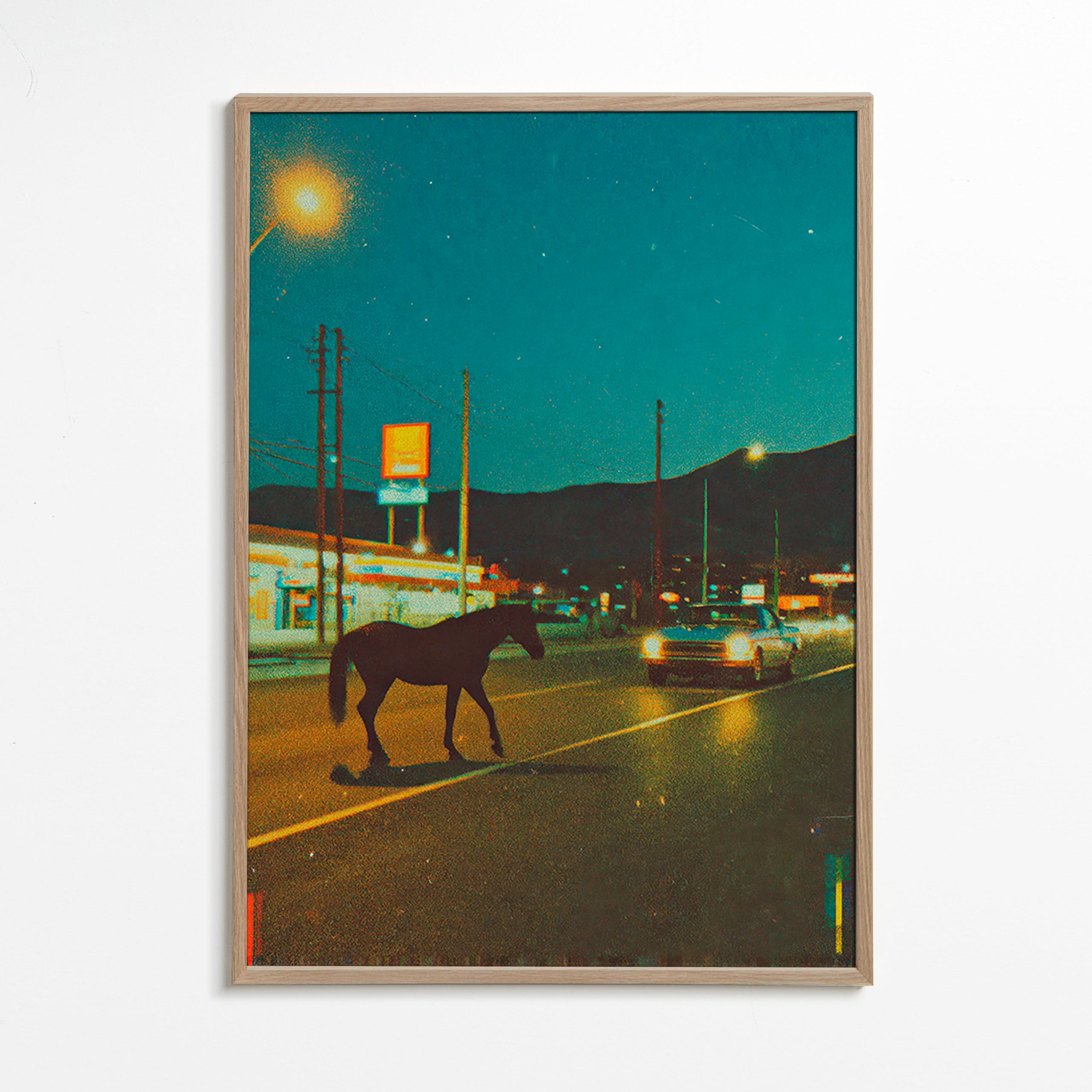 Cuadro caballo nocturno en carretera – Oak Frame