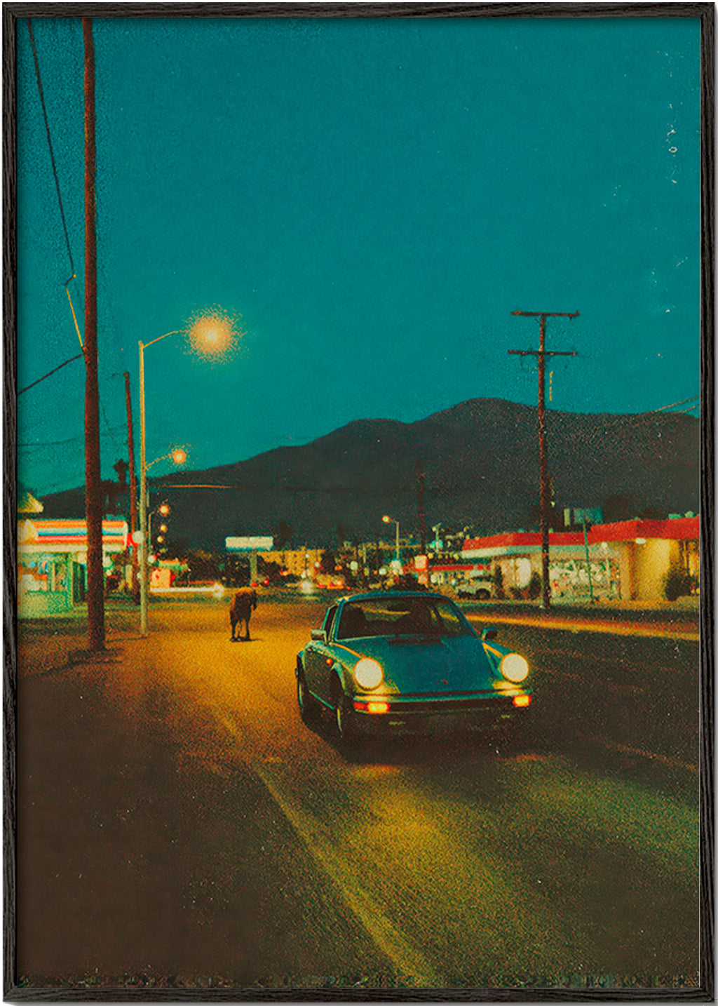 Cuadro de paisaje: carretera desértica nocturna – Black Frame