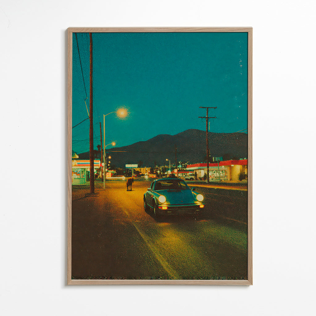 Cuadro de paisaje: carretera desértica nocturna – Oak Frame