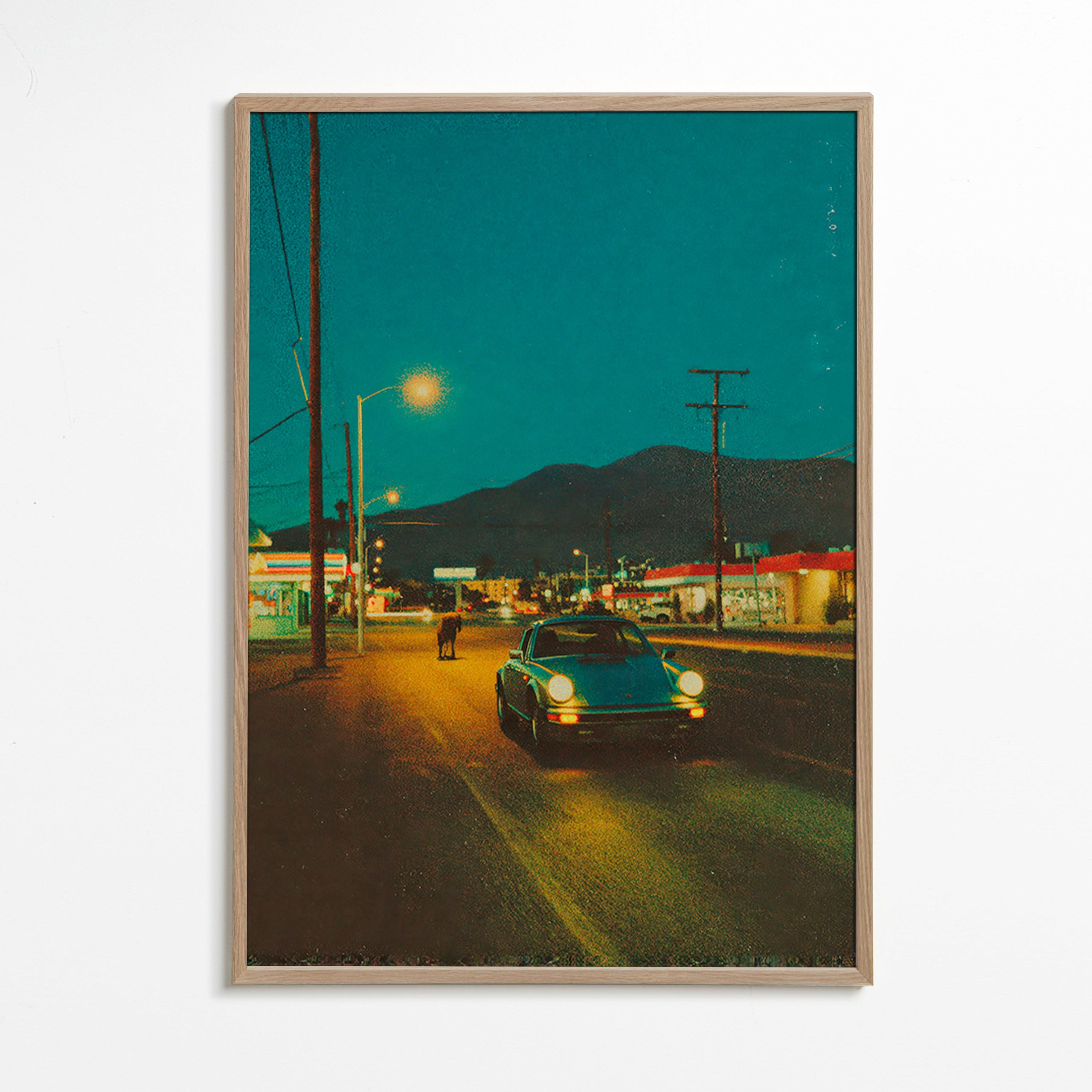 Cuadro de paisaje: carretera desértica nocturna – Oak Frame
