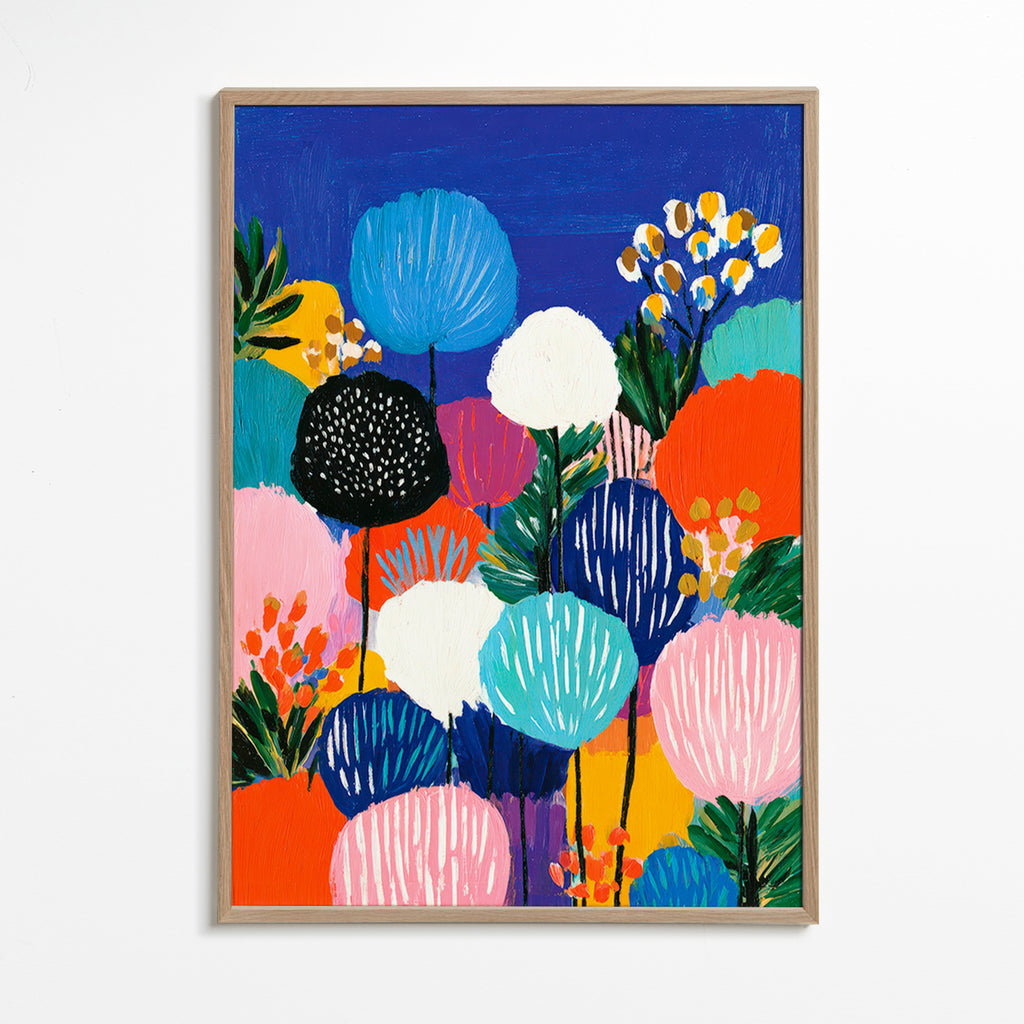 Lámina botánica con bouquet colorido – Oak Frame