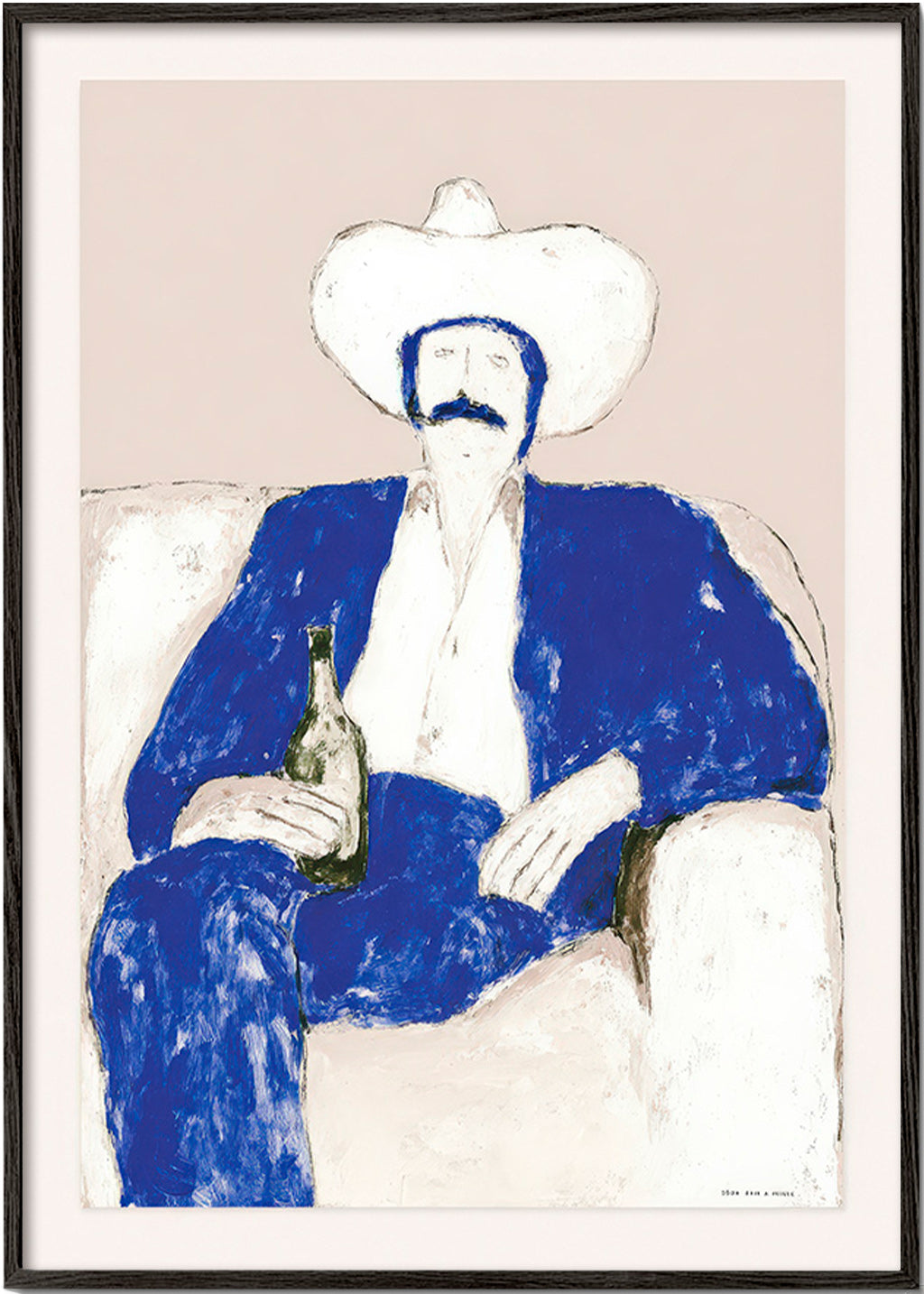 Ilustración de vaquero azul sentado – Black Frame