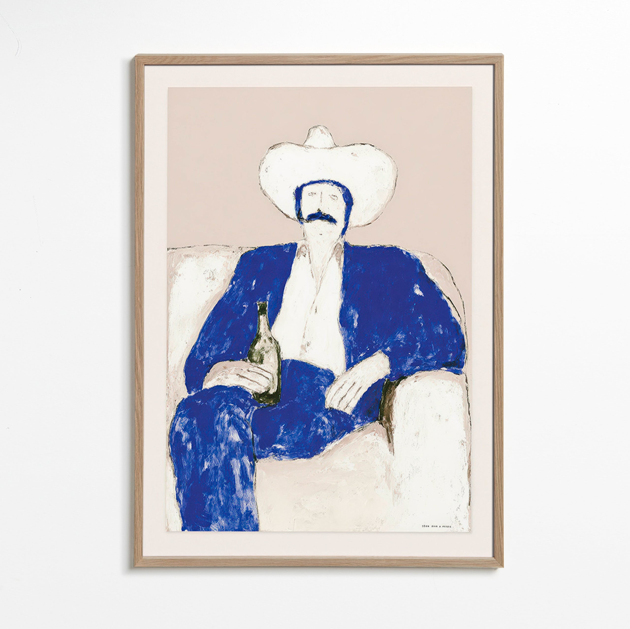 Ilustración de vaquero azul sentado – Oak Frame