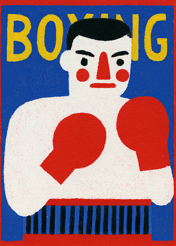 Cuadro deportivo con boxeador ilustrado
