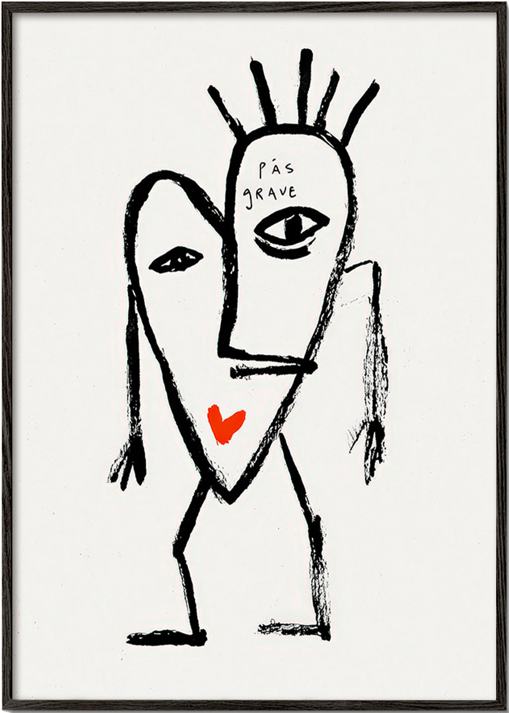 Cuadro abstracto rostro lineal con corazón rojo – Black Frame