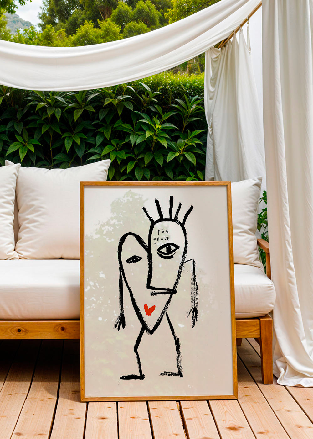 Cuadro abstracto rostro lineal con corazón rojo – Product3