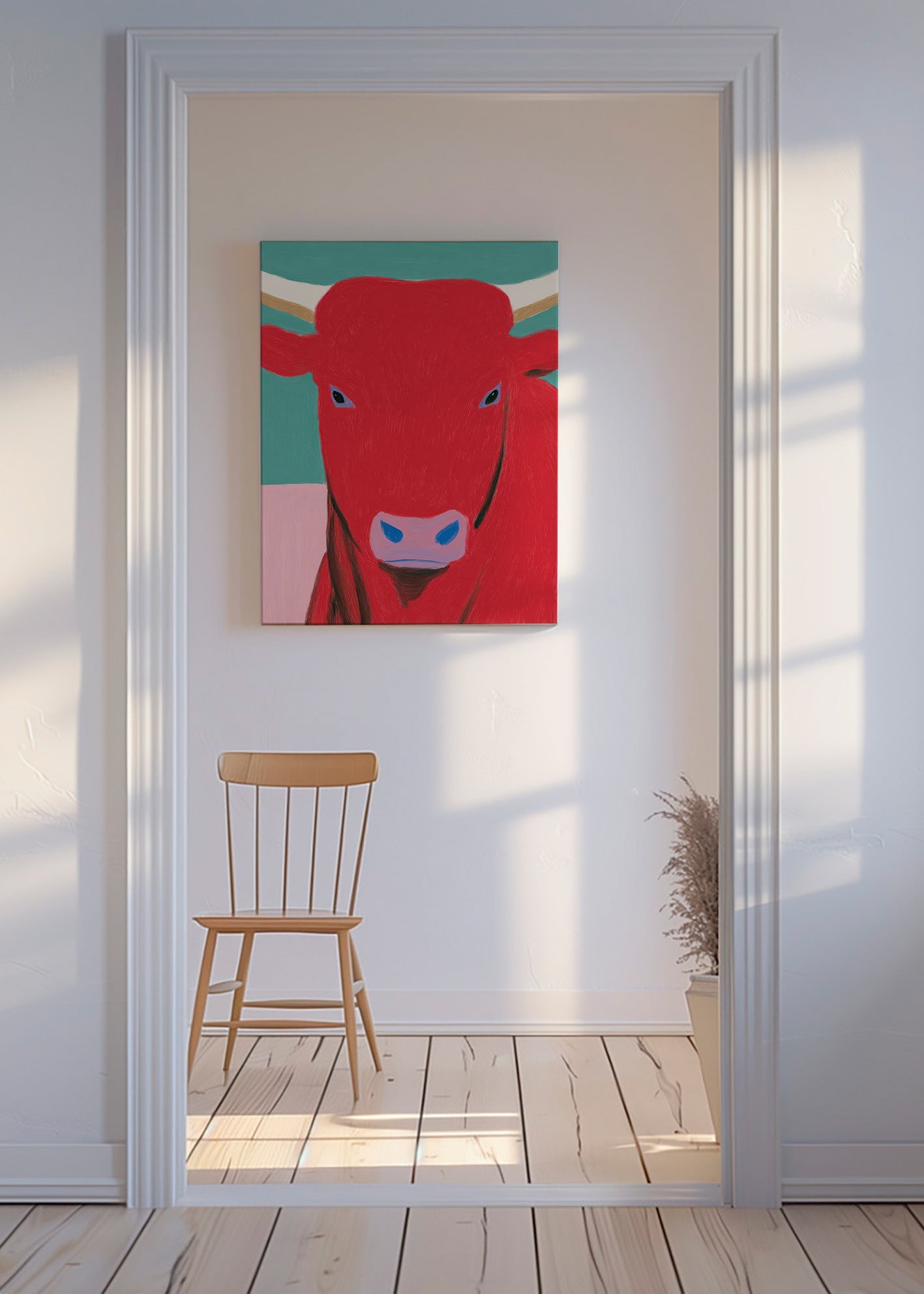 Cuadro toro rojo: retrato pictórico moderno – Canvas
