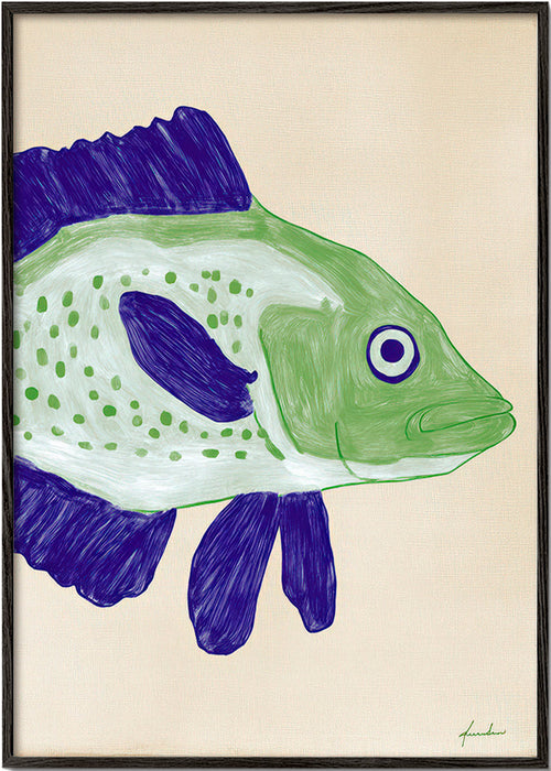 Cuadro pez verde con trazo azul – Black Frame