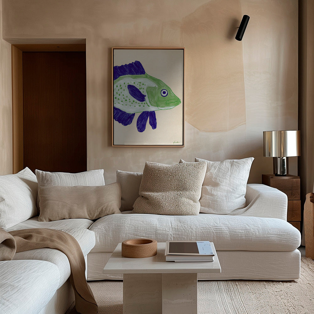 Cuadro pez verde con trazo azul – Canvas2