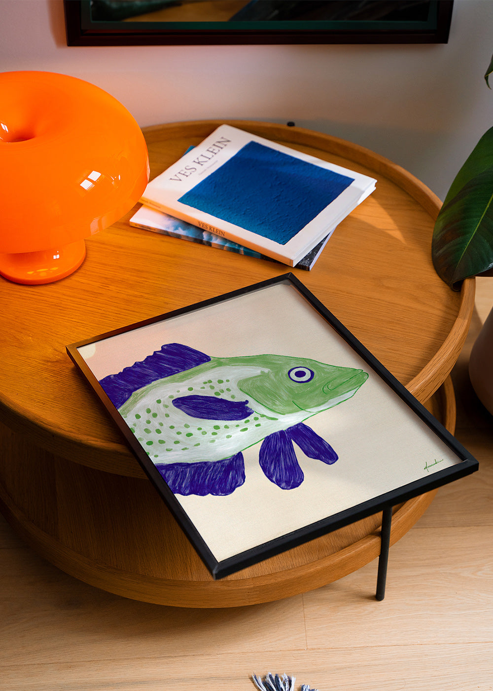 Cuadro pez verde con trazo azul – Product1