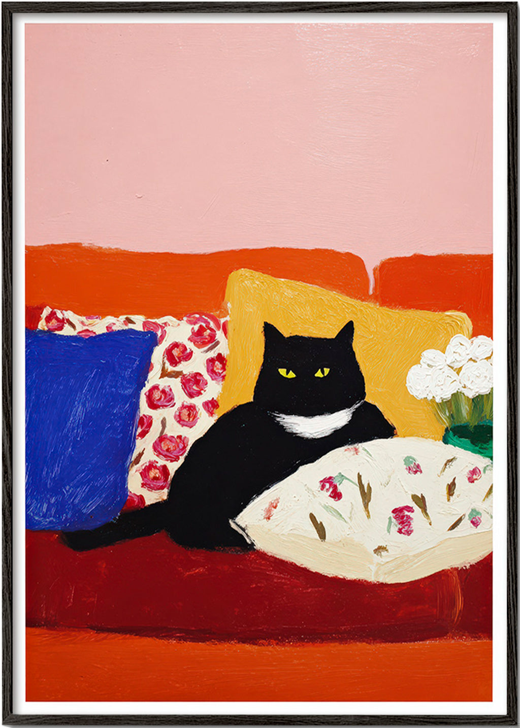 Cuadro gato negro en sofá ilustrado – Black Frame