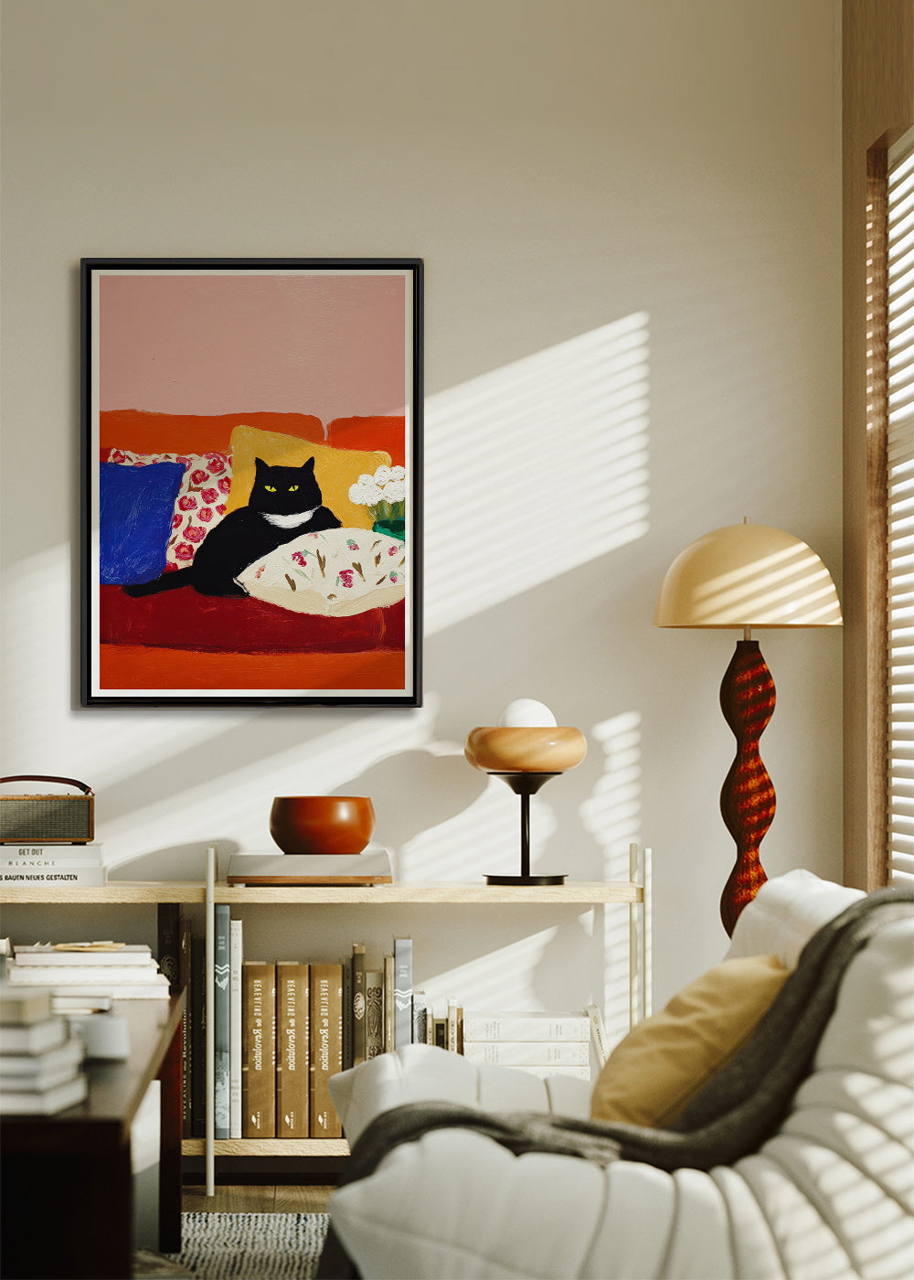 Cuadro gato negro en sofá ilustrado – Canvas1