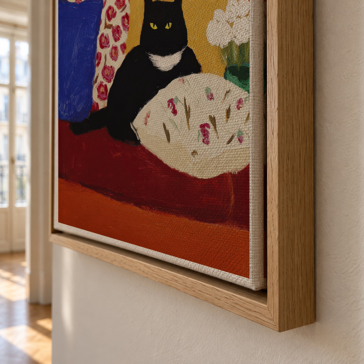 Black Cat Morning - Framed canvas detail