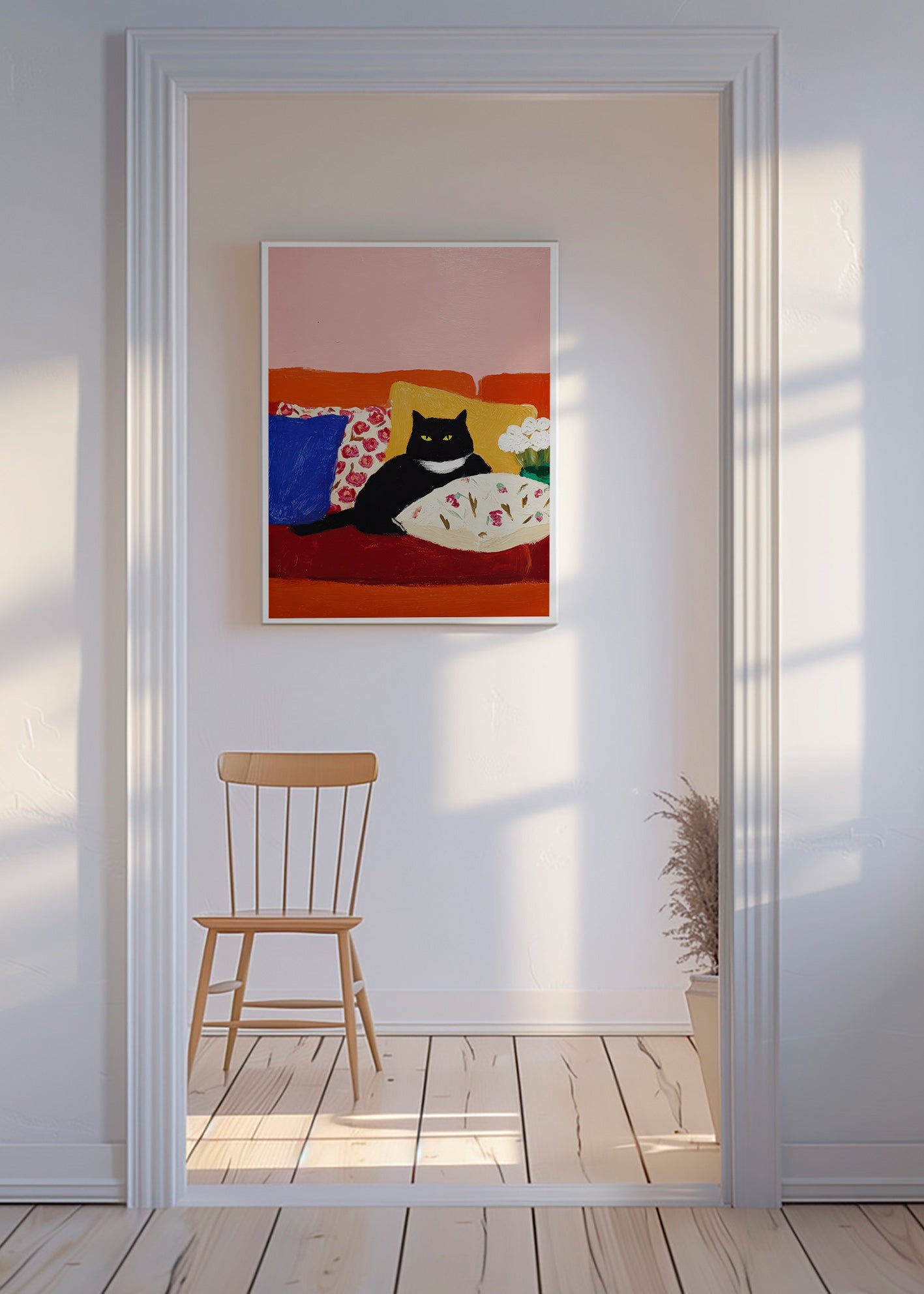 Cuadro gato negro en sofá ilustrado – Canvas