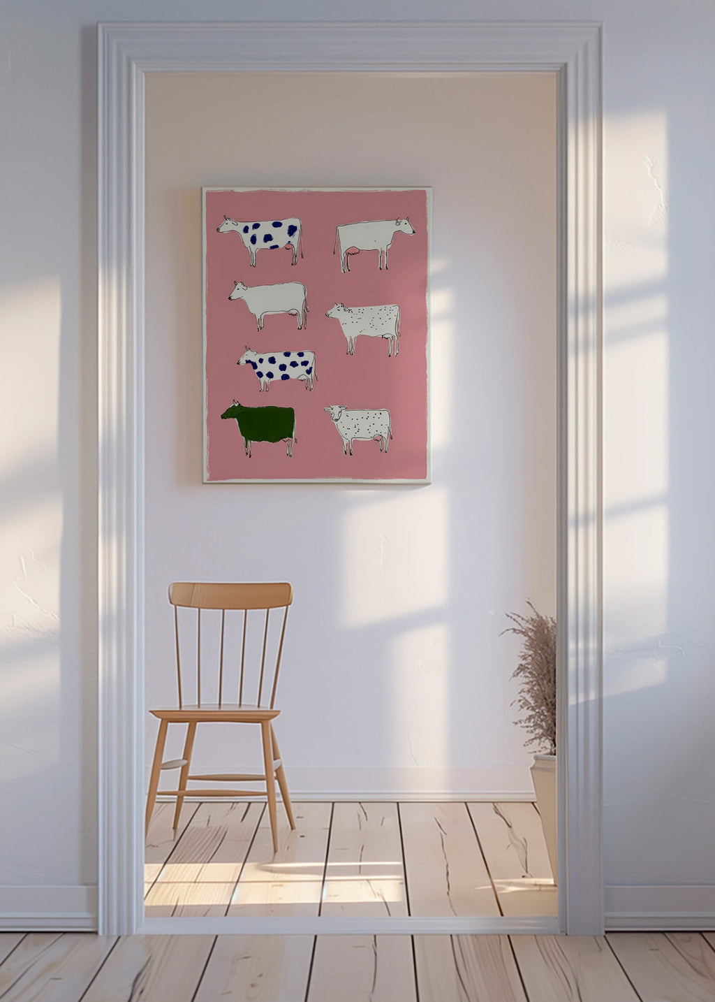 Cuadro de vacas ilustradas sobre fondo rosa – Canvas