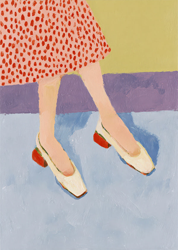 Ilustración de zapatos rojos y falda estampada