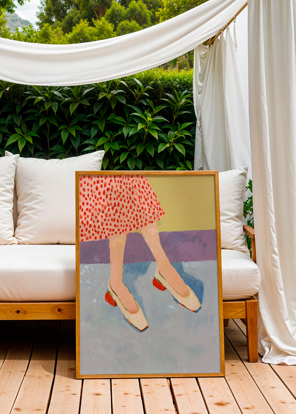 Ilustración de zapatos rojos y falda estampada – Product1