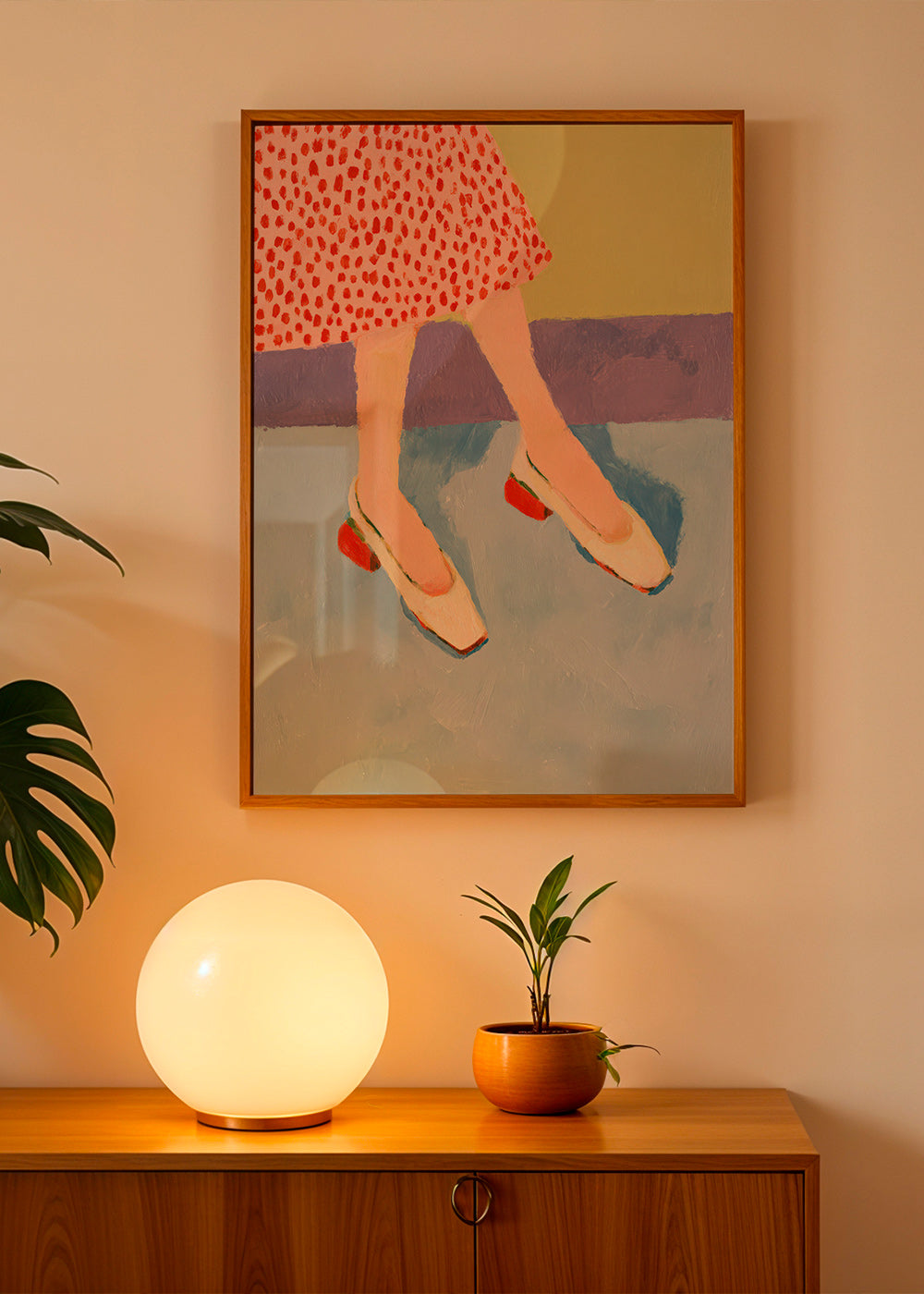 Ilustración de zapatos rojos y falda estampada – Product2