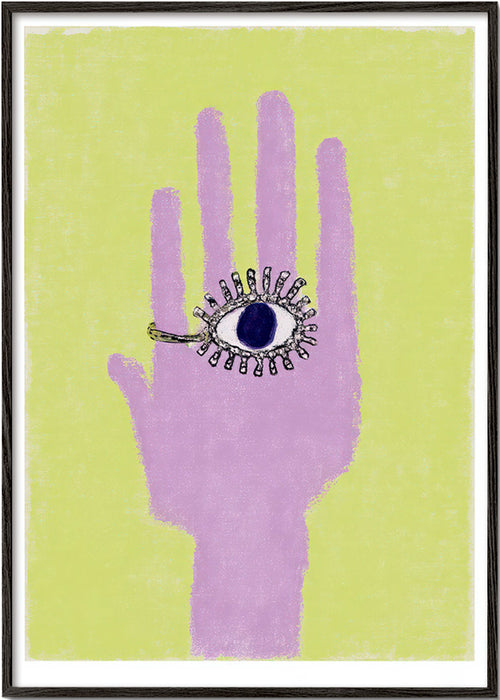 Ilustración de mano con ojo en la palma – Black Frame