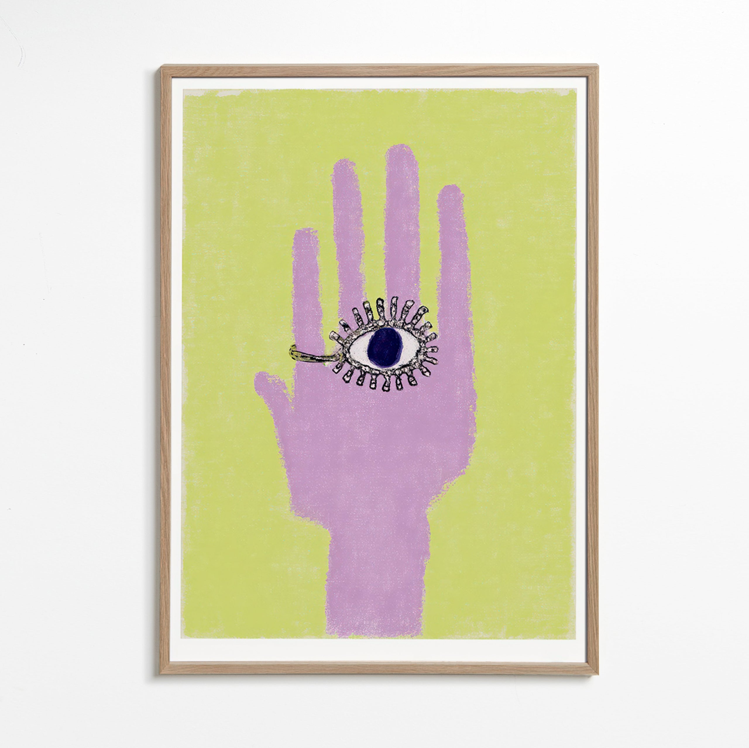 Ilustración de mano con ojo en la palma – Oak Frame