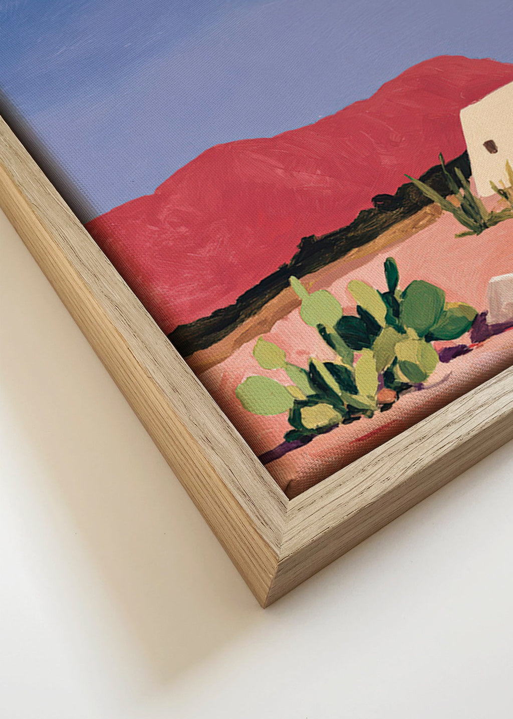Cuadro de paisaje: desierto con tienda y cactus – Canvas detail