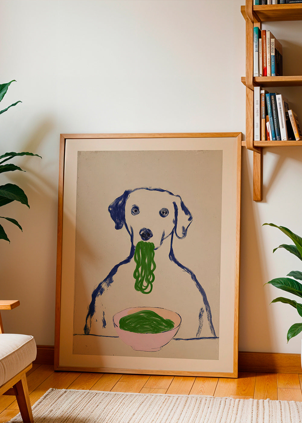Cuadro de cocina con perro comiendo fideos – Product1