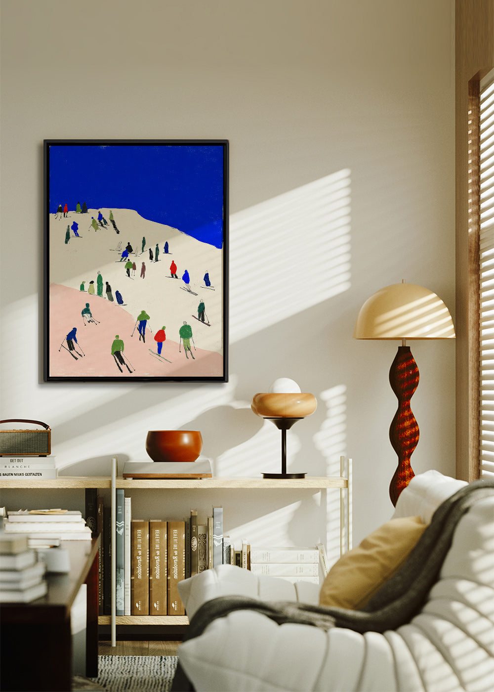 Cuadro de paisaje con esquiadores y cielo azul – Canvas2