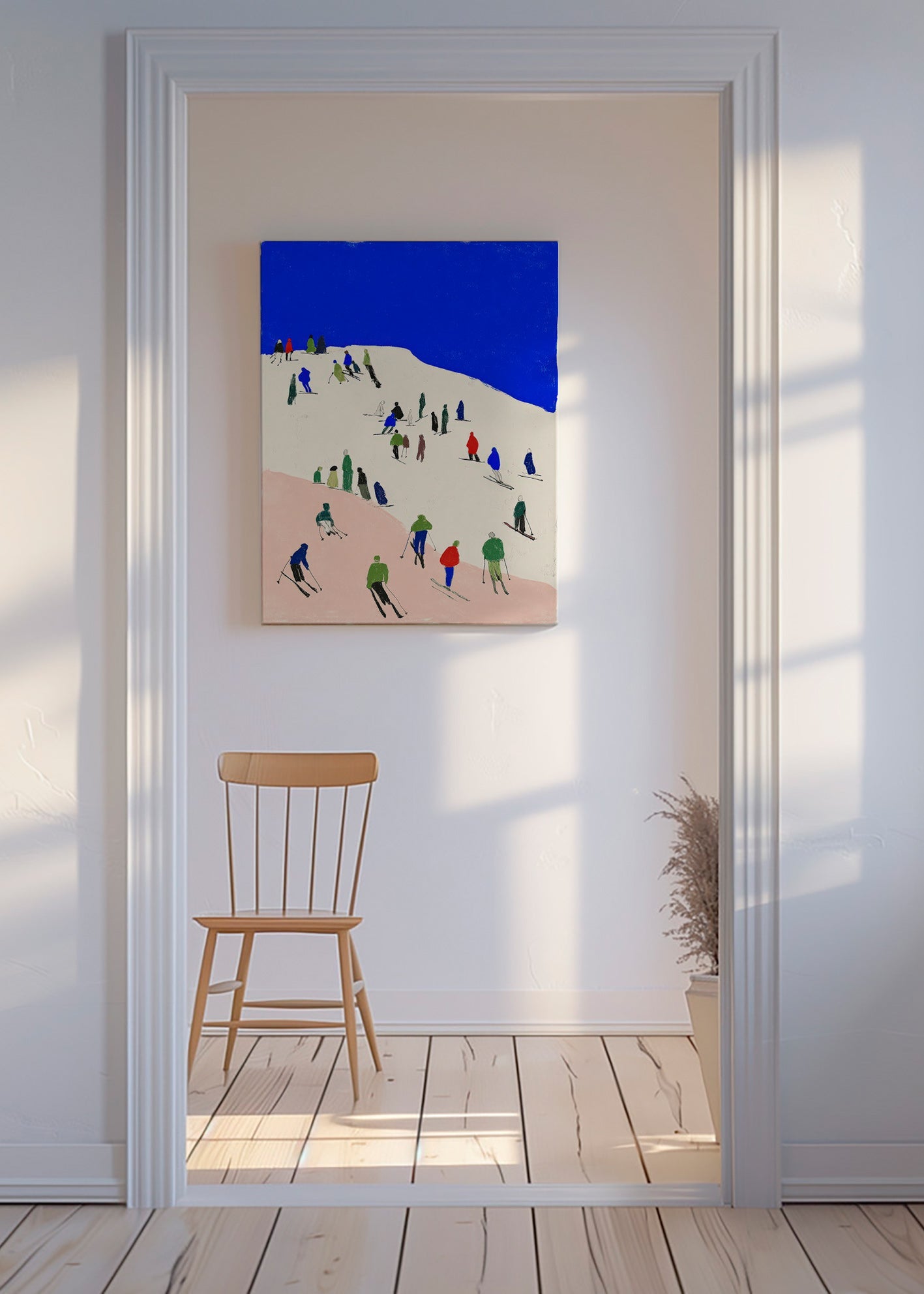 Cuadro de paisaje con esquiadores y cielo azul – Canvas