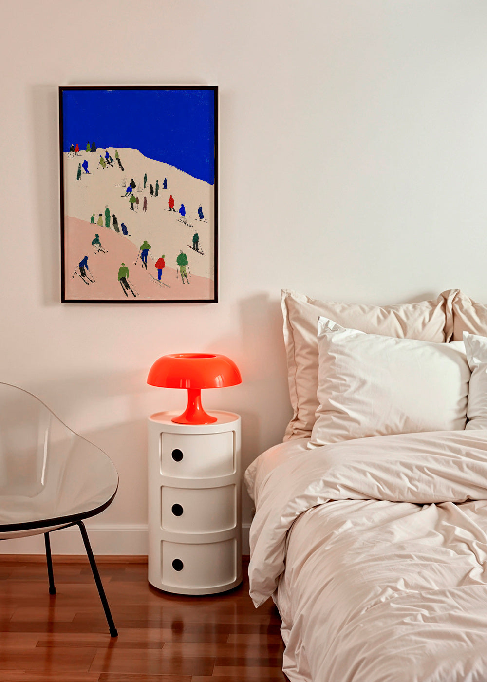 Cuadro de paisaje con esquiadores y cielo azul – Product1