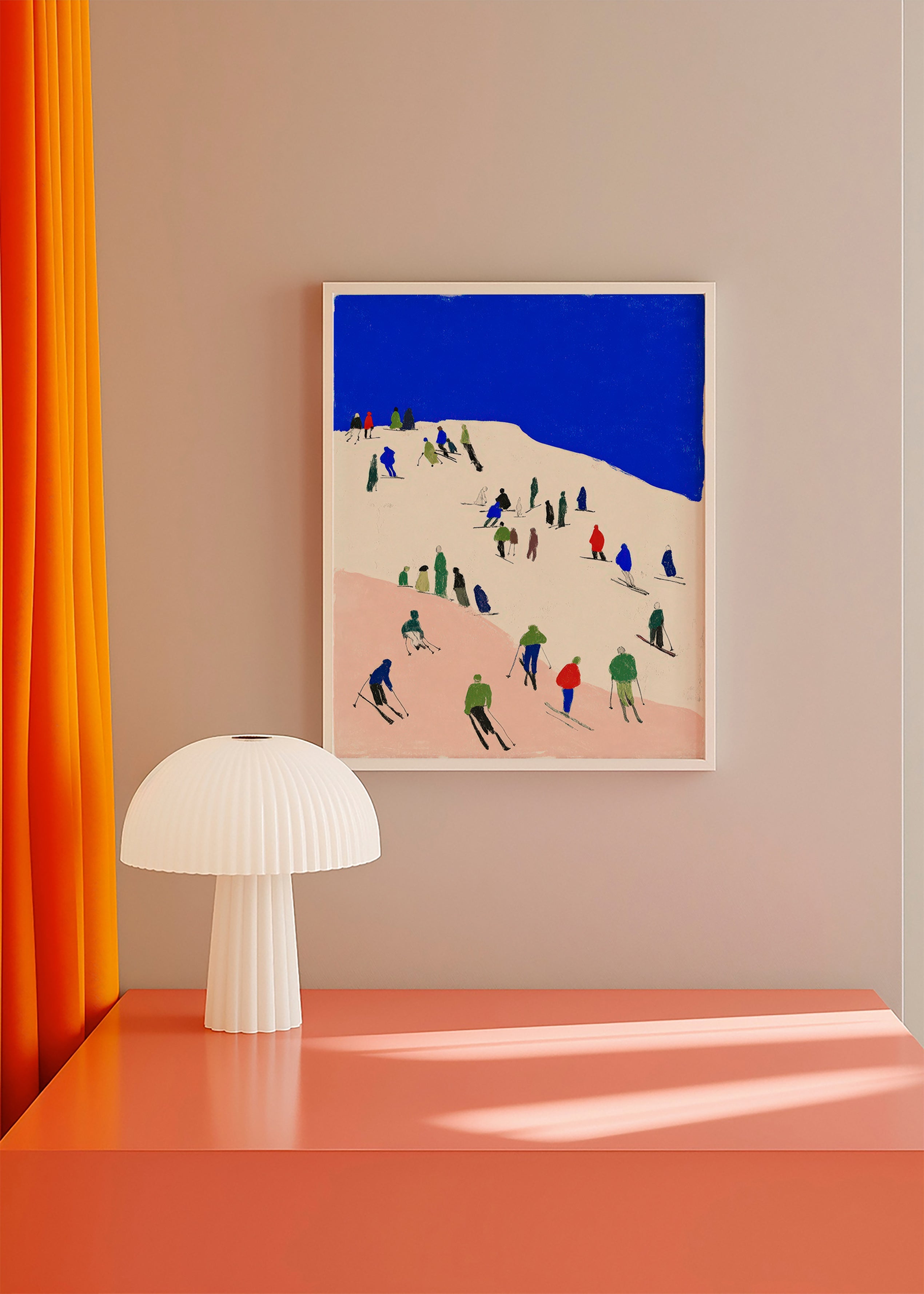 Cuadro de paisaje con esquiadores y cielo azul – Product2
