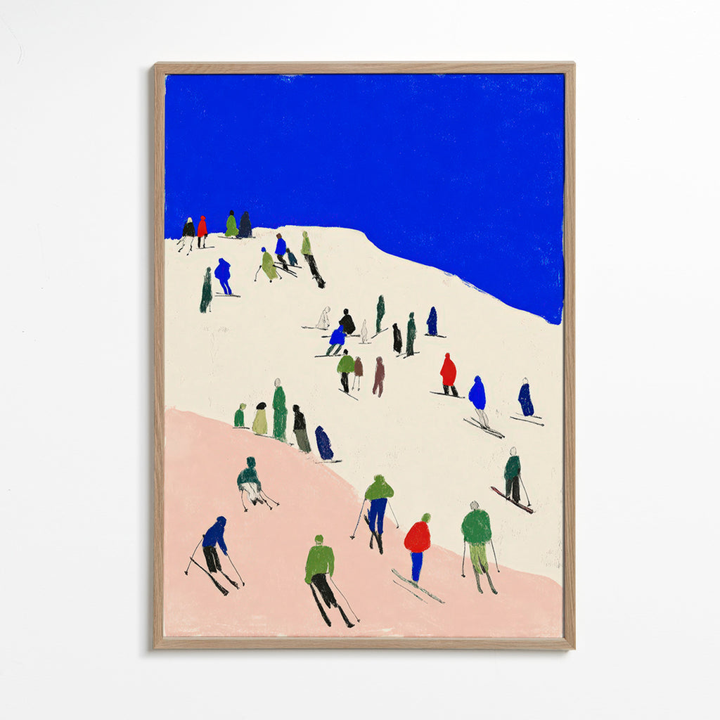 Cuadro de paisaje con esquiadores y cielo azul – Oak Frame
