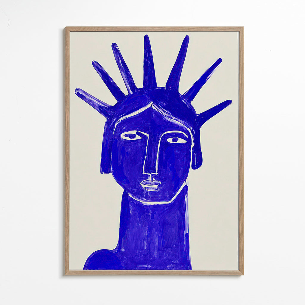 Ilustración rostro azul expresivo – Oak Frame